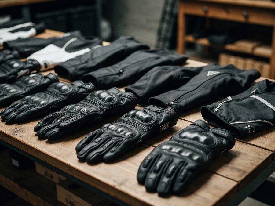 Vari accessori per moto e scooter su una superficie chiara, pronti per essere installati.